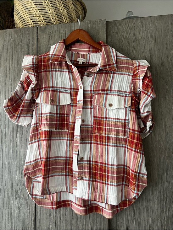 Pilcro Tops - Pilcro The Ozzie ruffle sleeve plaid shirt from Anthropology